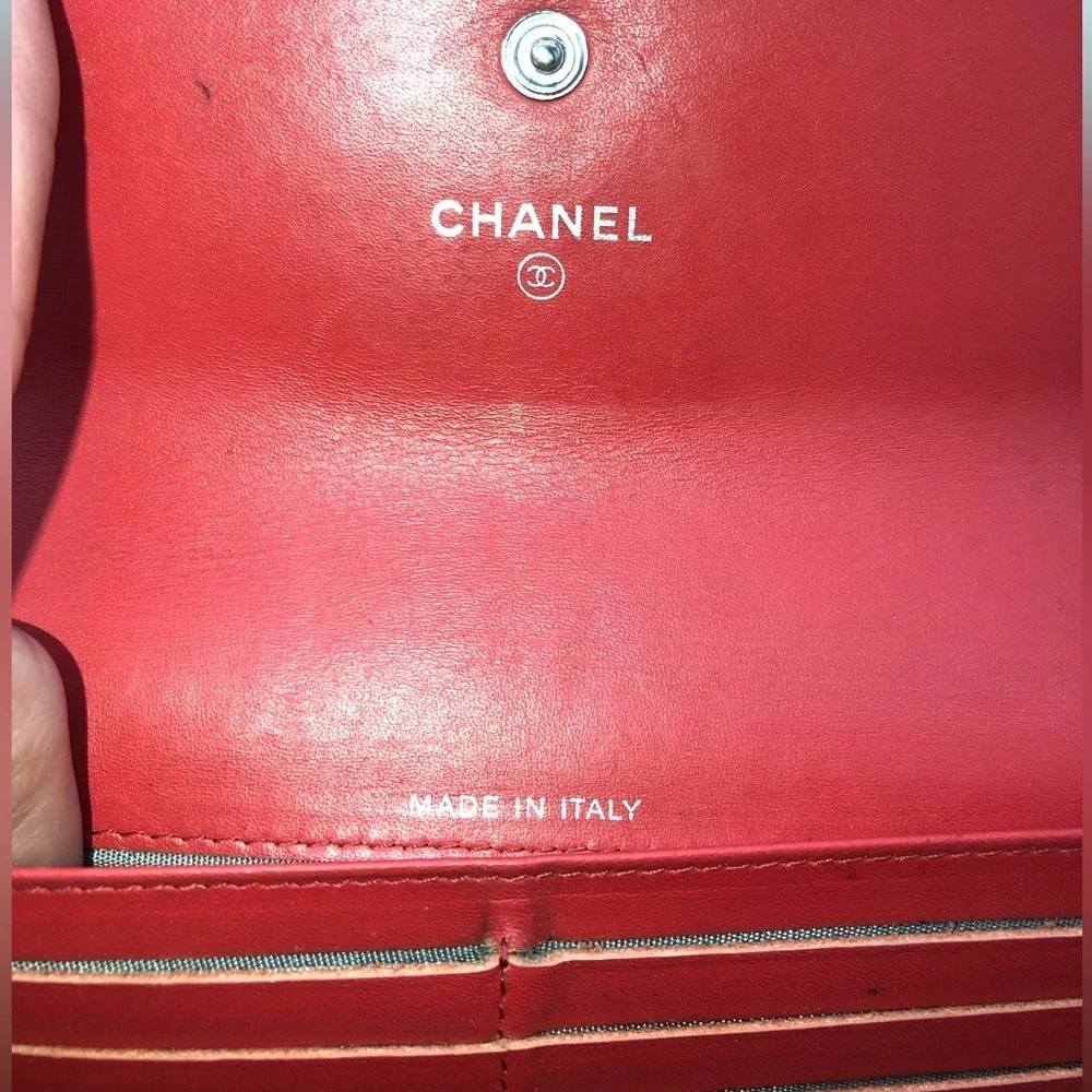 🩷CHANEL Wallet Timeless CC Embroidered Top Flap Snap Long Salmon Pink Coral COA